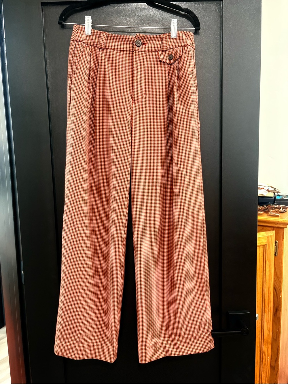 Wide-Leg Plaid Slacks